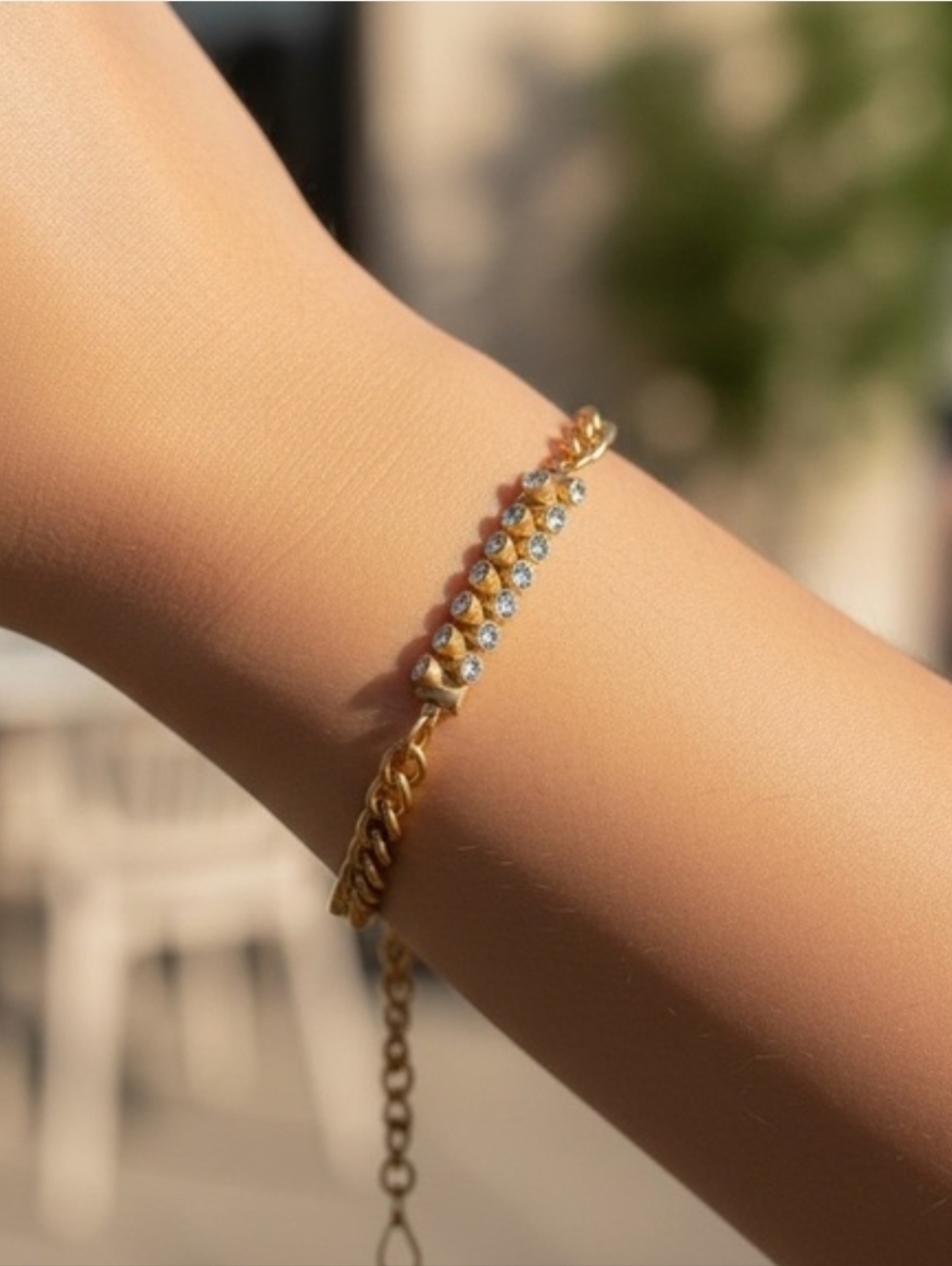 Gold Chain Bracelet w/ Gold and Silver Tone Sparkling Links ~ NIP